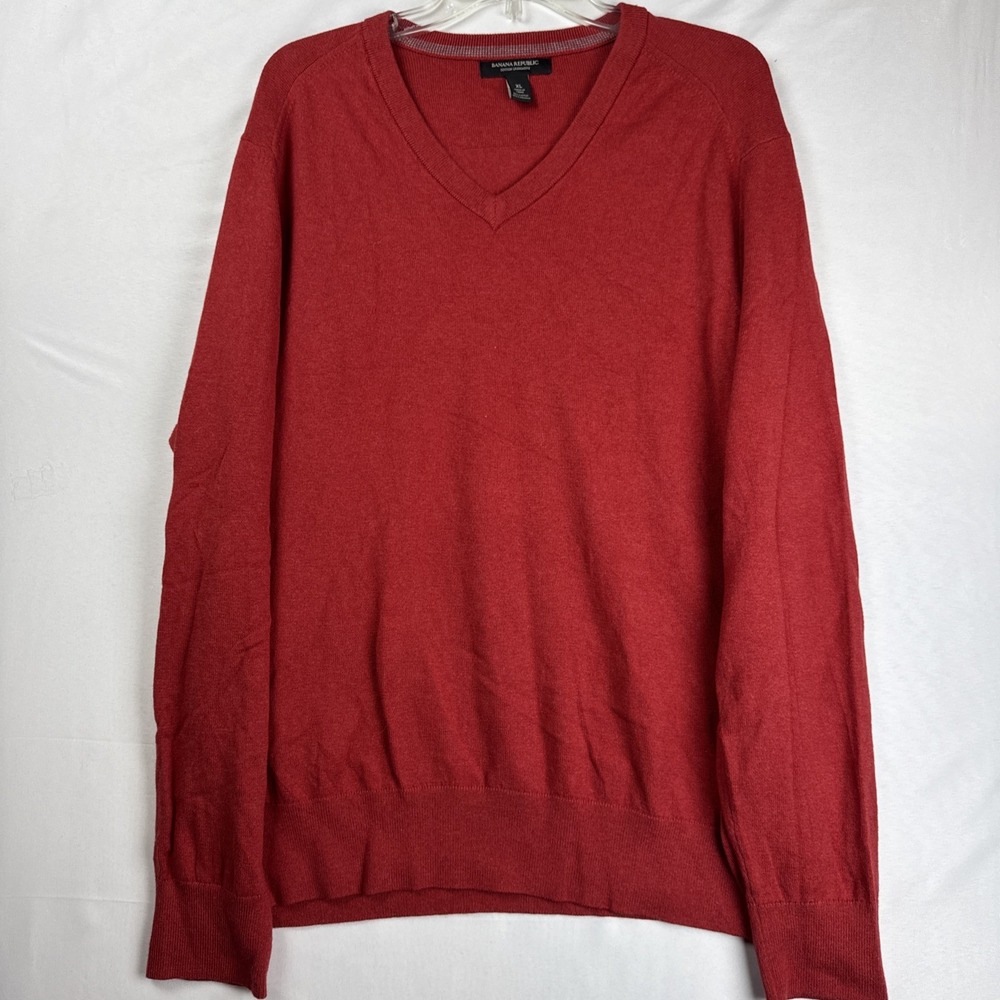 Banana Republic Men's Red‎ V-Neck Cashmere Cotton Sweater Size XL